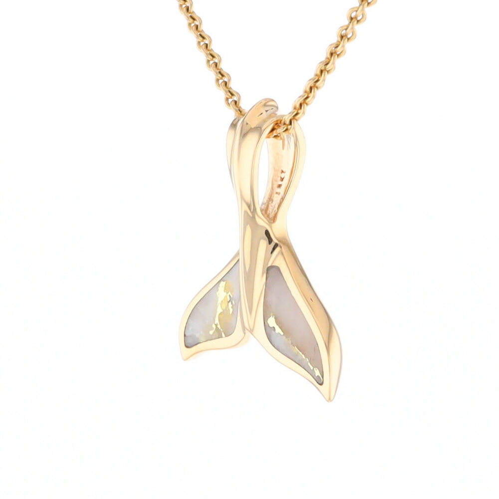 Whale Tail Necklaces Gold Quartz Double Sided Inlaid Sea Life Pendant