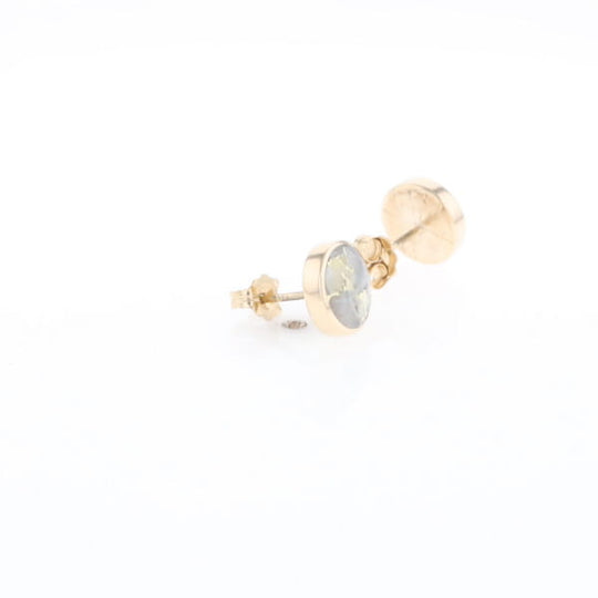 Gold Quartz Earrings 9mm Round Inlaid Studs - G2