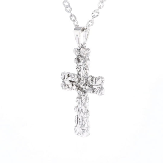 Sterling Silver Nugget Pattered Cross Necklace