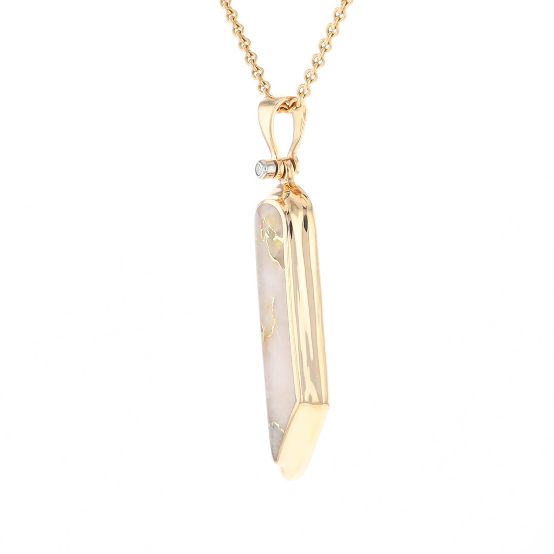 Gold Quartz Long Geometric Inlaid Pendant