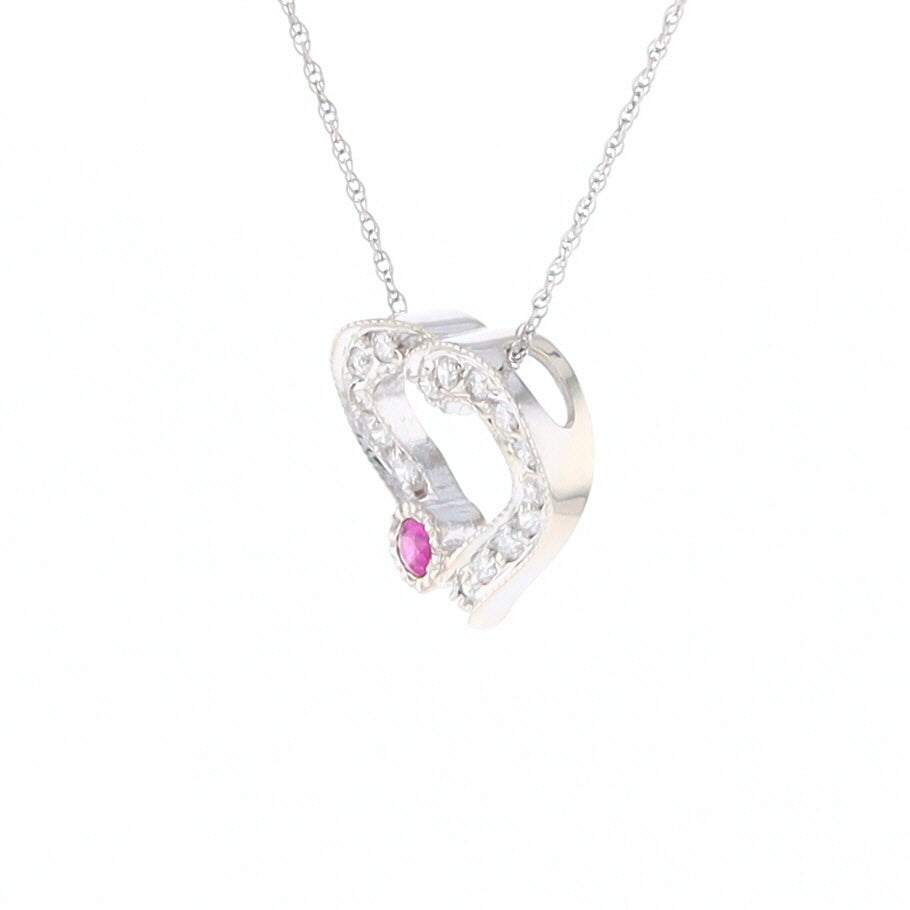 Diamond Heart Pendant with Ruby Accent