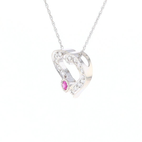 Diamond Heart Pendant with Ruby Accent