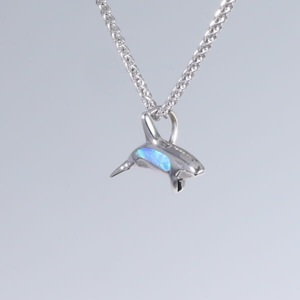 Opal Pendant Inlaid Realistic Orca Killer Whale Design