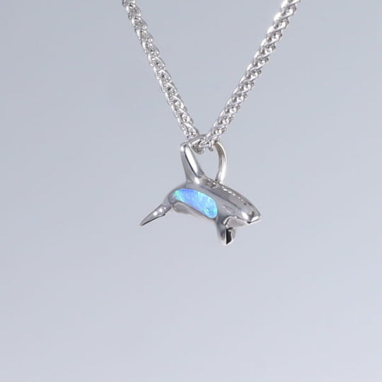 Opal Pendant Inlaid Realistic Orca Killer Whale Design