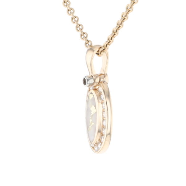 Gold Quartz Pendant Oval Inlaid with .22ctw Round Diamonds Halo (G1)