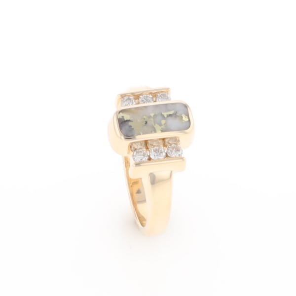 Gold Quartz Ring Oval Inlaid Design with .24ctw Round Diamonds