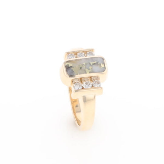 Gold Quartz Ring Oval Inlaid Design with .24ctw Round Diamonds