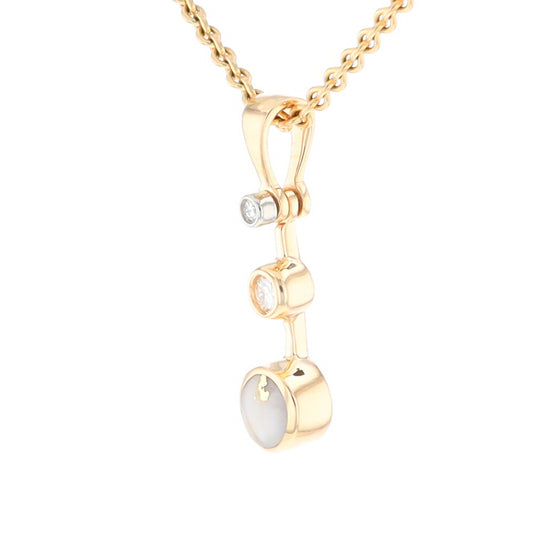 Gold Quartz Necklace Round Inlaid Design Pendant With .10ctw Round Diamond