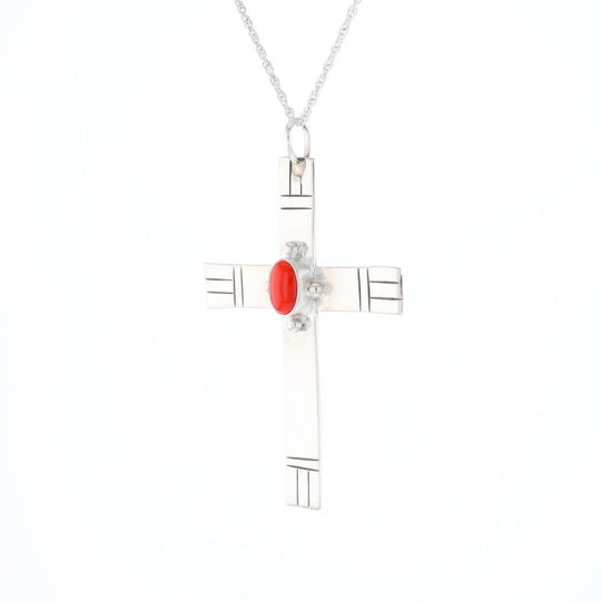 Native American Coral Cross Pendant