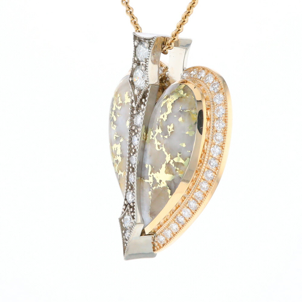 Gold Quartz Necklace Cupid's Revenge 2.24ctw Diamonds Heart Pendant (G1)