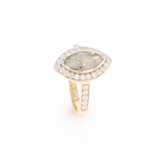 Marquise Gold Quartz Inlaid Ring with 0.65ctw Diamond Halo