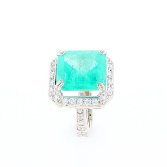 5.25ct Emerald Ring with Diamond Halo