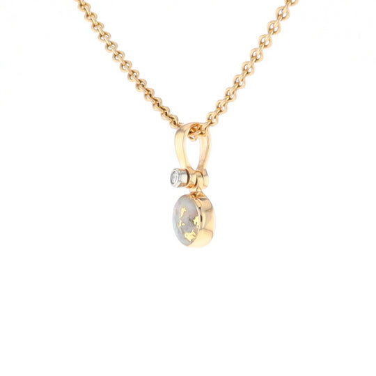 Gold Quartz Necklace Round Inlaid Pendant with .02ct Round Diamond