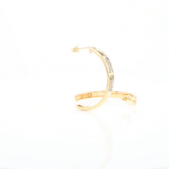 Gold Quartz Hoop Earrings 3 Section Inlaid Design G2