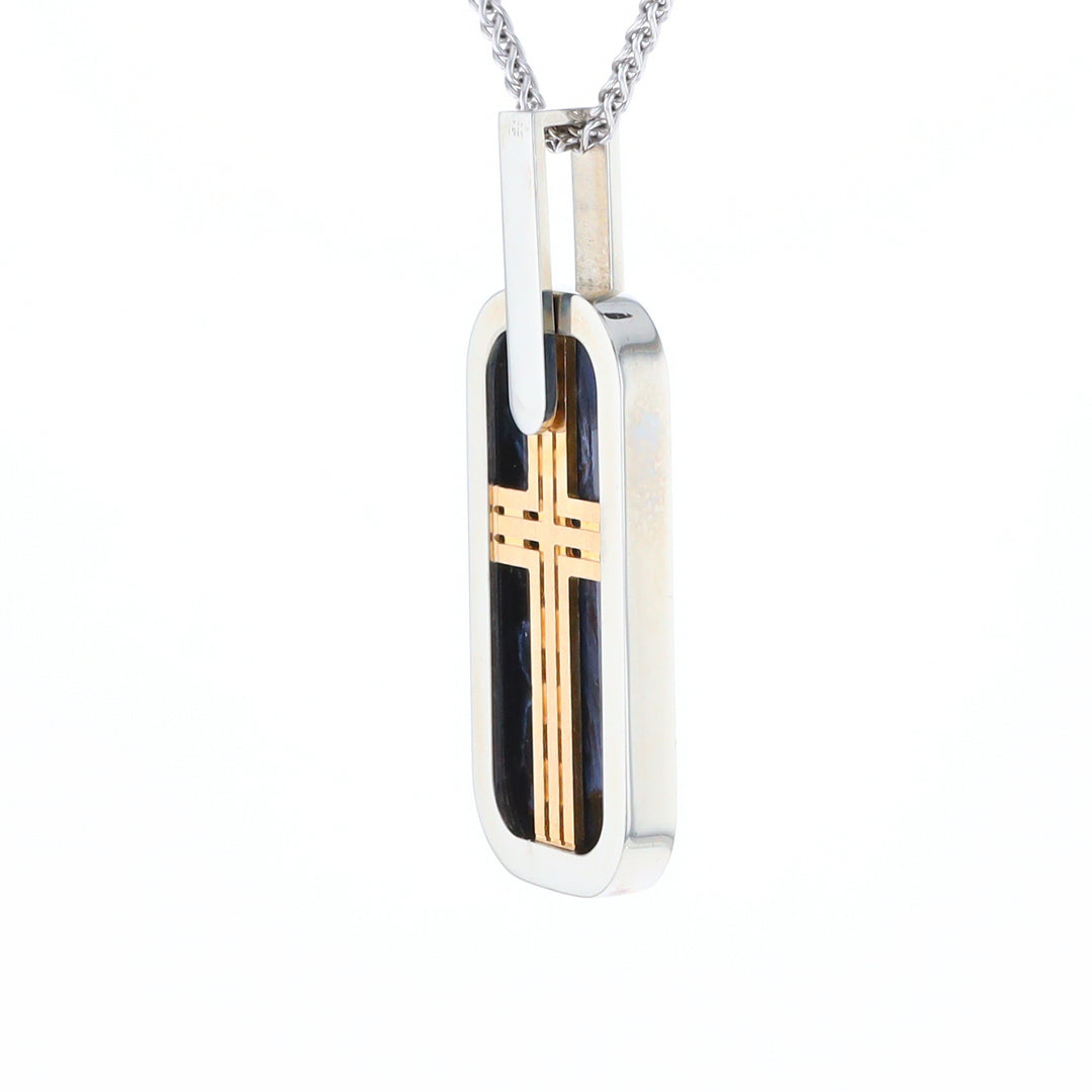 Natural pietersite inlaid dog tag cross pendant