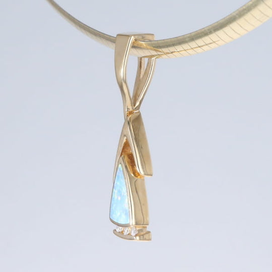 Opal Pendant Triangle Inlaid Design with .06ctw Round Diamonds