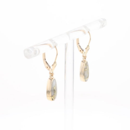 Gold Quartz Earrings Tear Drop Inlaid Lever Backs