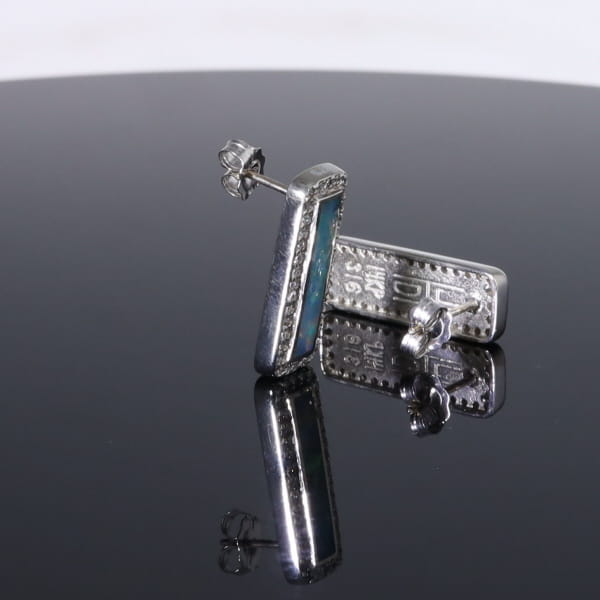 Opal Earrings Rectangle Inlaid with .50ctw Round Diamond Halo Studs