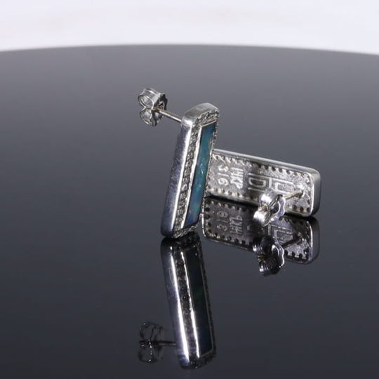 Opal Earrings Rectangle Inlaid with .50ctw Round Diamond Halo Studs