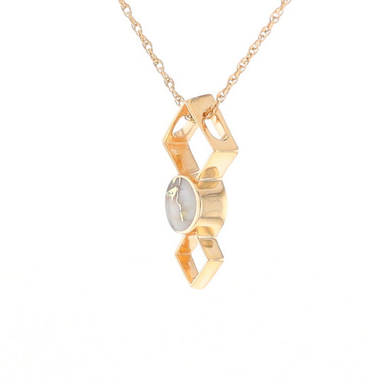 Gold Quartz Round Inlay Double Diamond Design Pendant