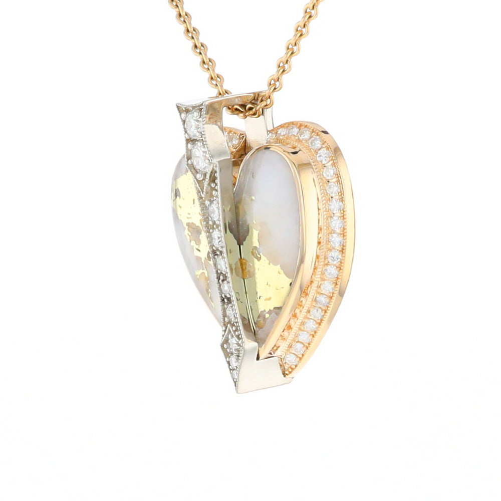 Gold Quartz Necklace Cupid's Revenge .93ctw Diamonds Heart Pendant G2