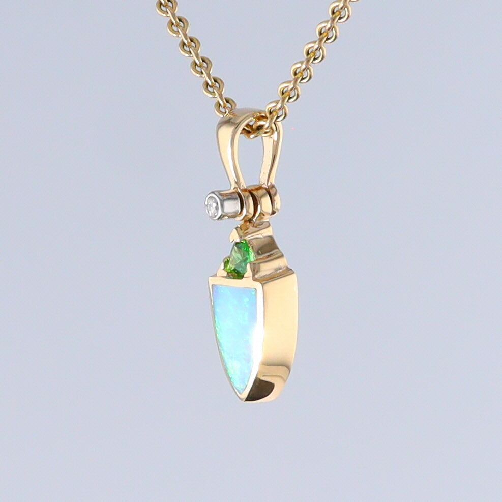 Opal Shield Pendant with Tsavorite