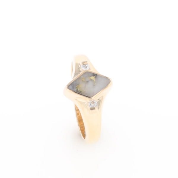 G2 Gold Quartz Ring Diamond Shape Inlaid with 0.05ctw Round Diamonds