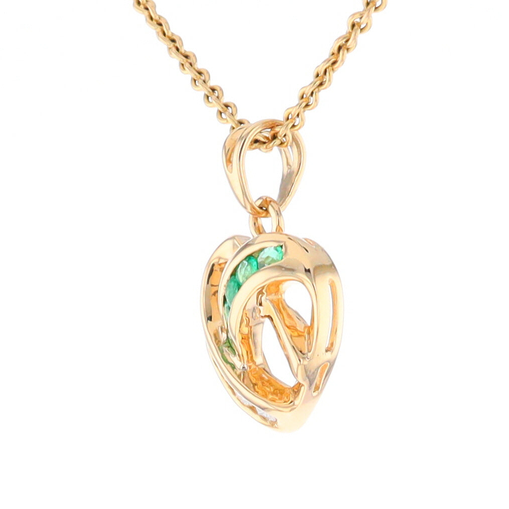 Open Criss-Cross Heart Emerald and Diamond Pendant