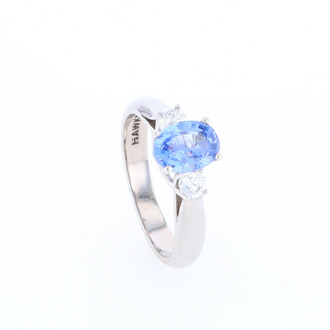 Ceylon Sapphire Three-Stone Trellis Ring