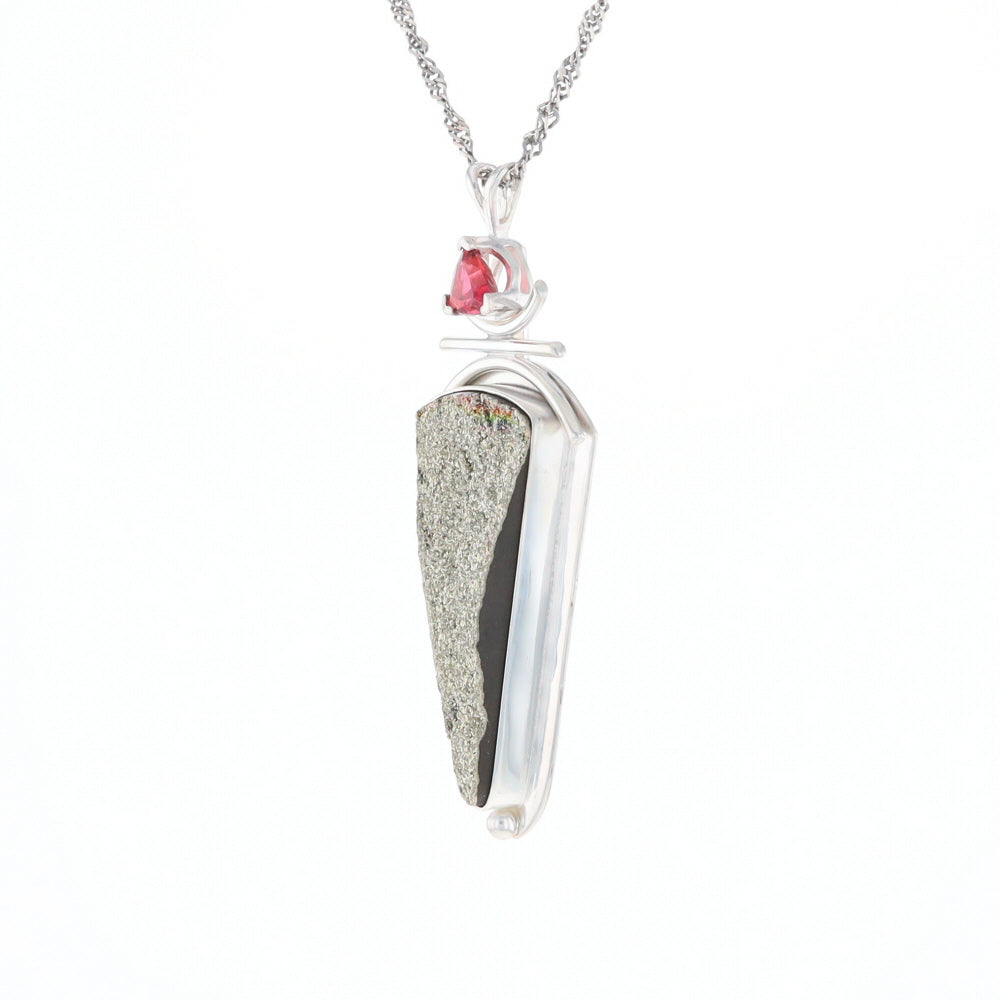 Druzy Quartz & Pink Trillion Tourmaline Pendant