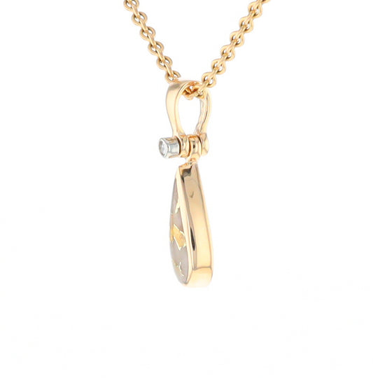 Gold Quartz Pendant Tear Drop Inlaid Design with .02ct Diamond