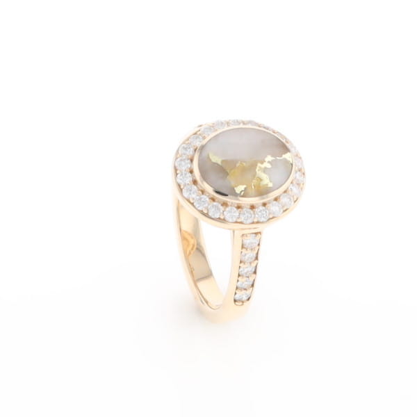 Oval Gold Quartz Inlaid Ring with 0.65ctw Diamond Halo