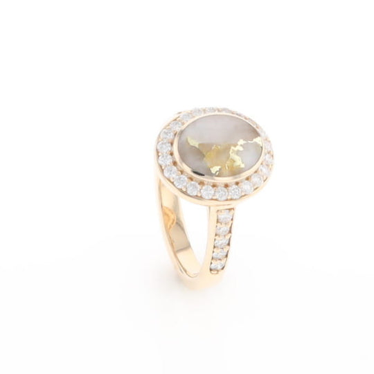 Oval Gold Quartz Inlaid Ring with 0.65ctw Diamond Halo