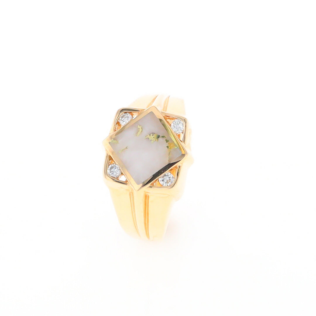 Gold Quartz Mens Ring with Diamond Accents