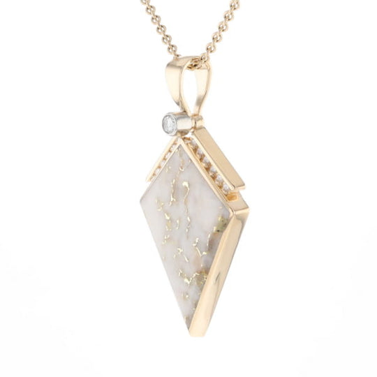 Gold Quartz Necklace Kite Shape Inlaid Pendant with .27ctw Diamonds