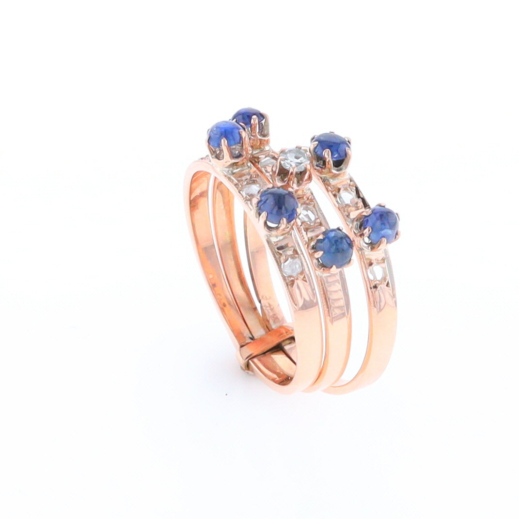 Vintage Sapphire and Diamond Stacked Trio Ring