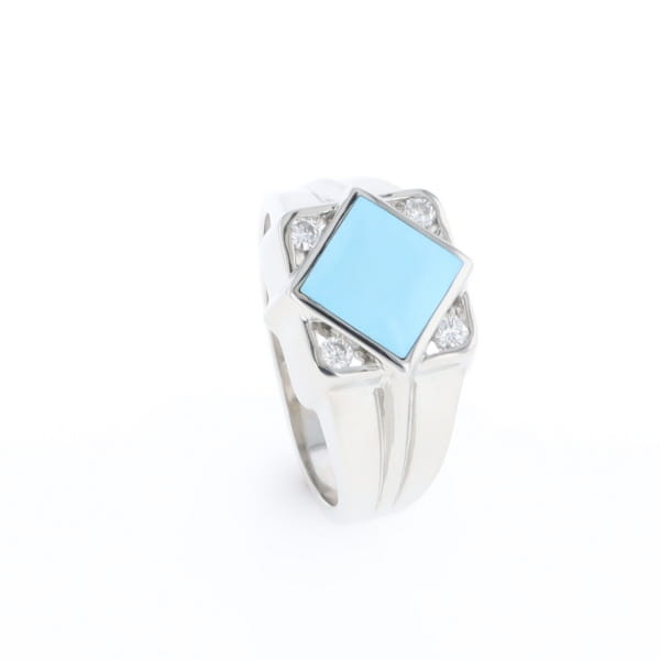 Natural Sleeping Beauty Turquoise ring diamond shape inlaid design with .16ctw round diamonds