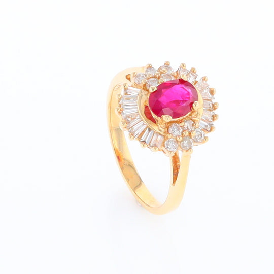 Oval Ruby Ring with Mixed Diamond Halo