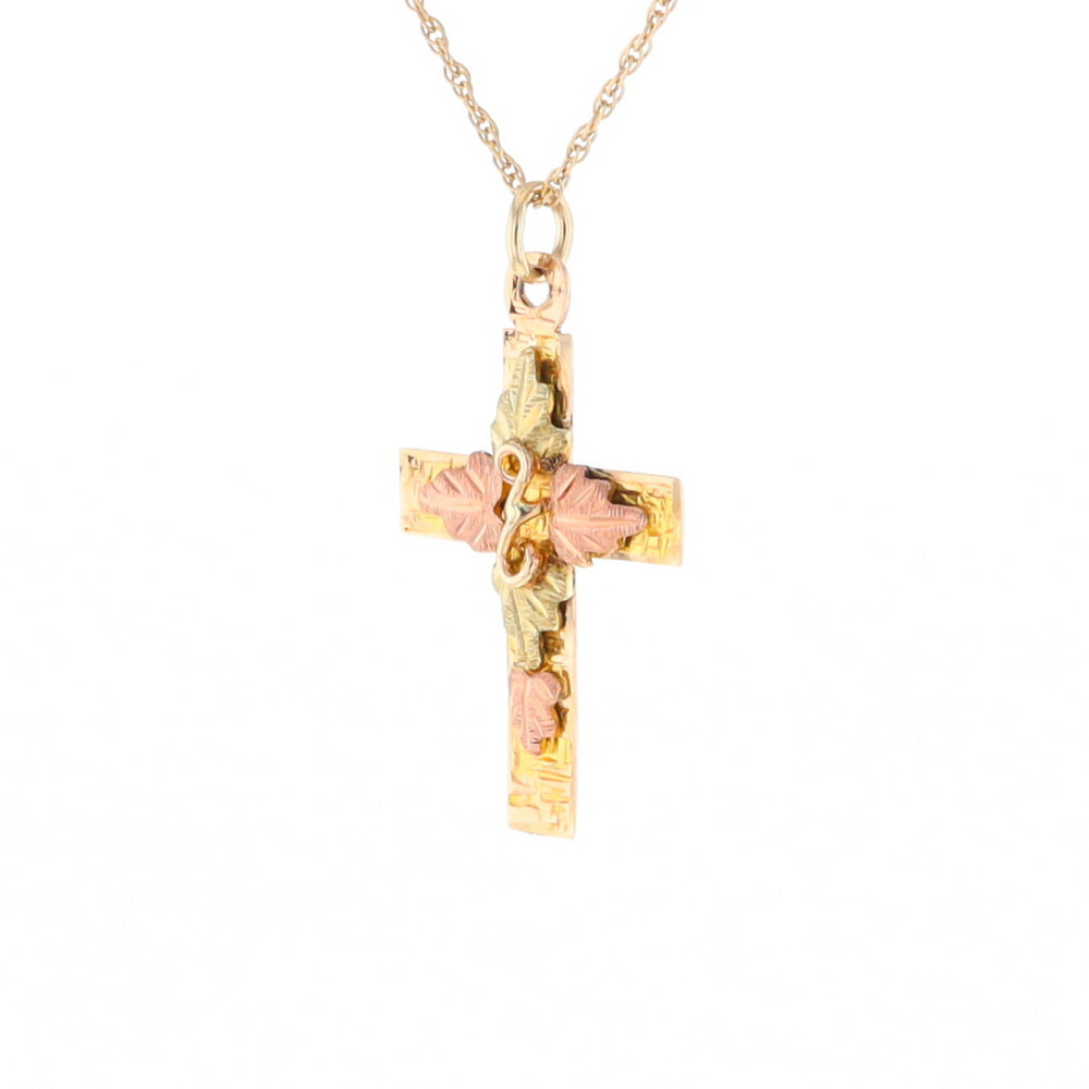 Black Hills Gold Green & Rose Leaf Cross