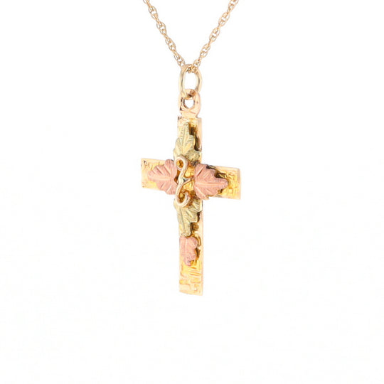 Black Hills Gold Green & Rose Leaf Cross