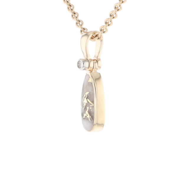 Gold Quartz Necklace Pear Shape Inlaid Pendant with .02ct Diamond