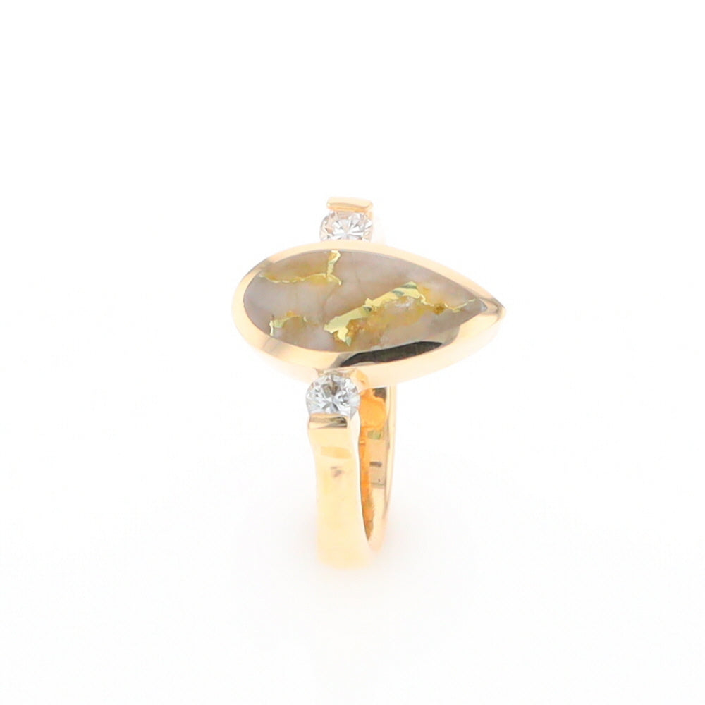 Gold Quartz Ring Pear Shape Inlaid with .18ctw Round Diamonds