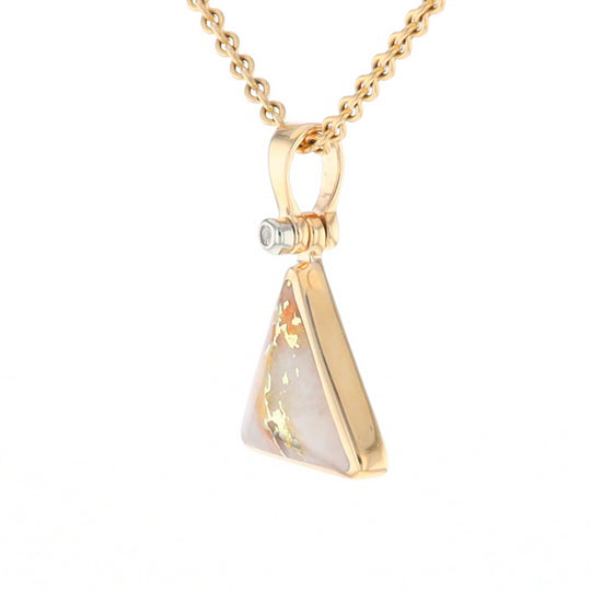 Gold Quartz Necklace Triangle Inlaid Pendant with .02ct Diamond