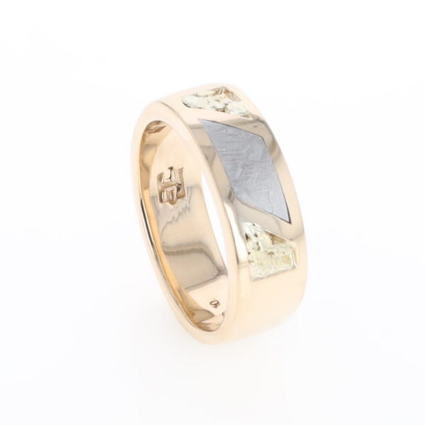 Meteorite Ring, Center Inlaid & Natural Nugget Sides