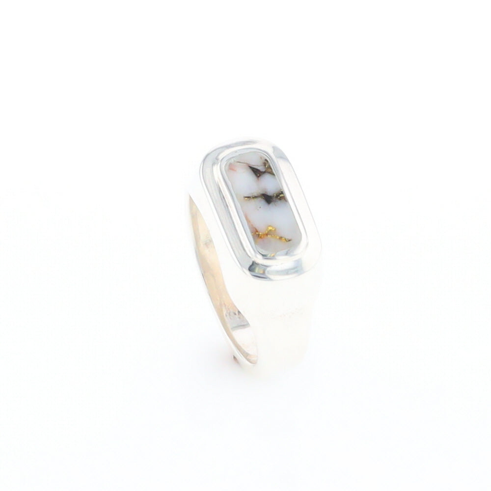 Sterling Silver Gold Quartz Inlaid Rectangular Ring - G3