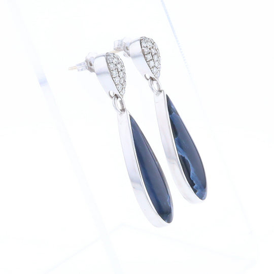 Natural Pietersite Inlaid Teardrop 0.22ctw Diamond Earrings