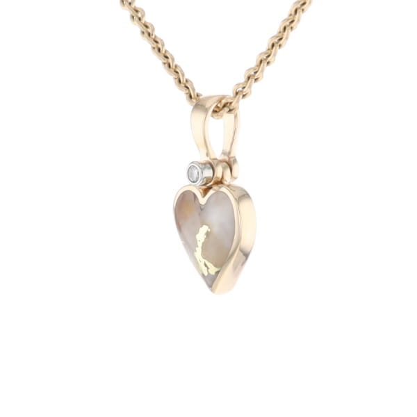 Gold Quartz Necklace Heart Inlaid Design Pendant with .02ct Diamond