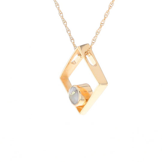 Open Square Gold Quartz Round Inlaid Pendant