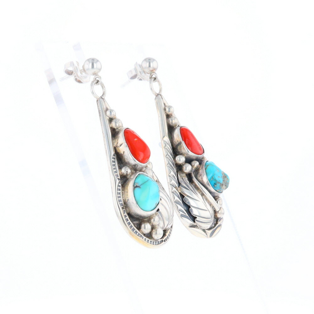 Teardrop Dangle Coral & Turquoise Earrings