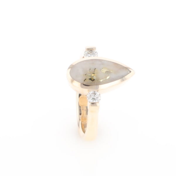 Gold Quartz Ring Pear Shape Inlaid with .18ctw Round Diamonds